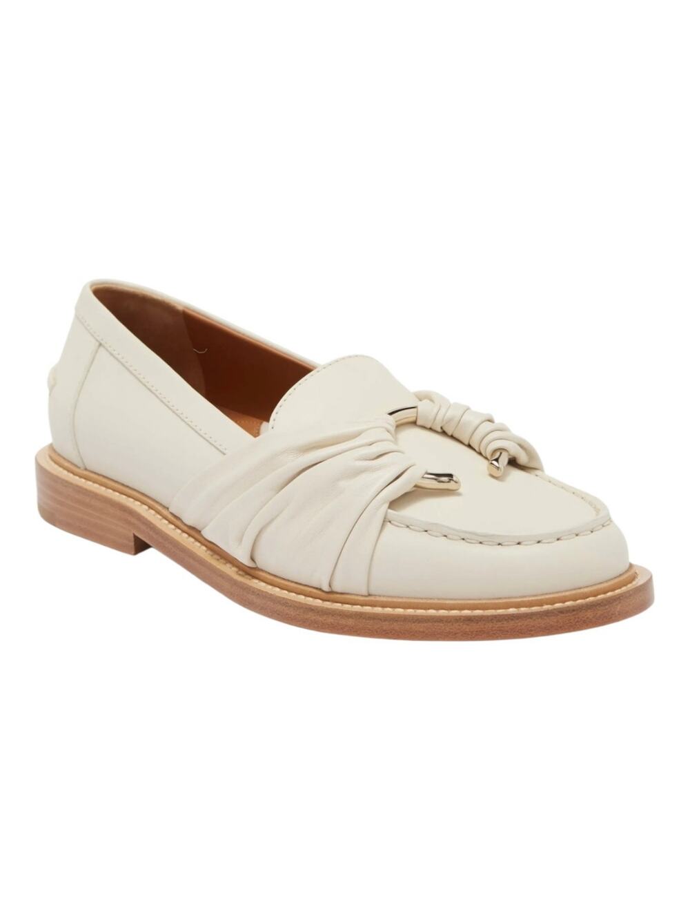 Chloe C‎ Monogram Embellished Italian Leather Cream Flat Loafers